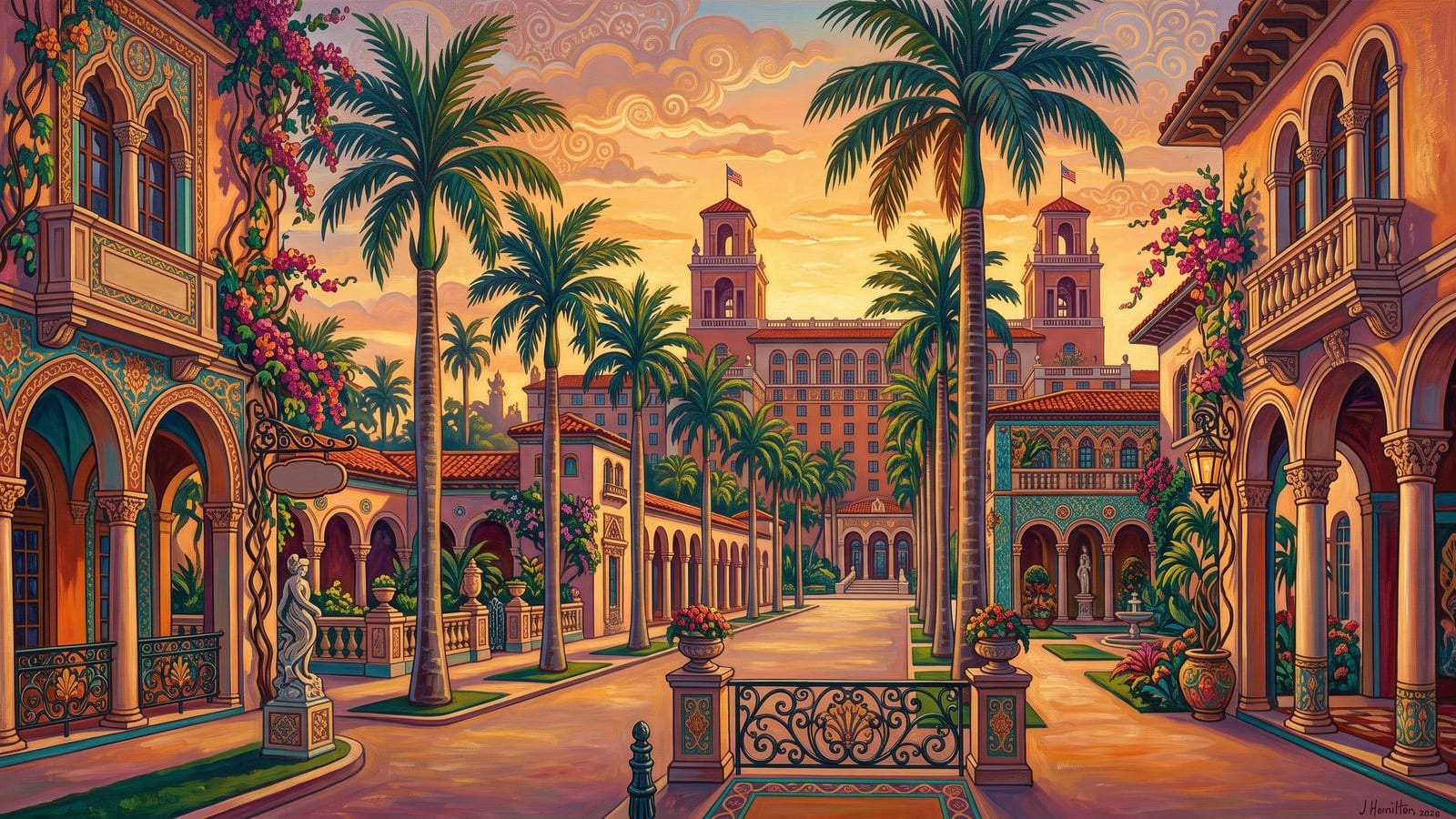 Painted city portrait of Palm Beach