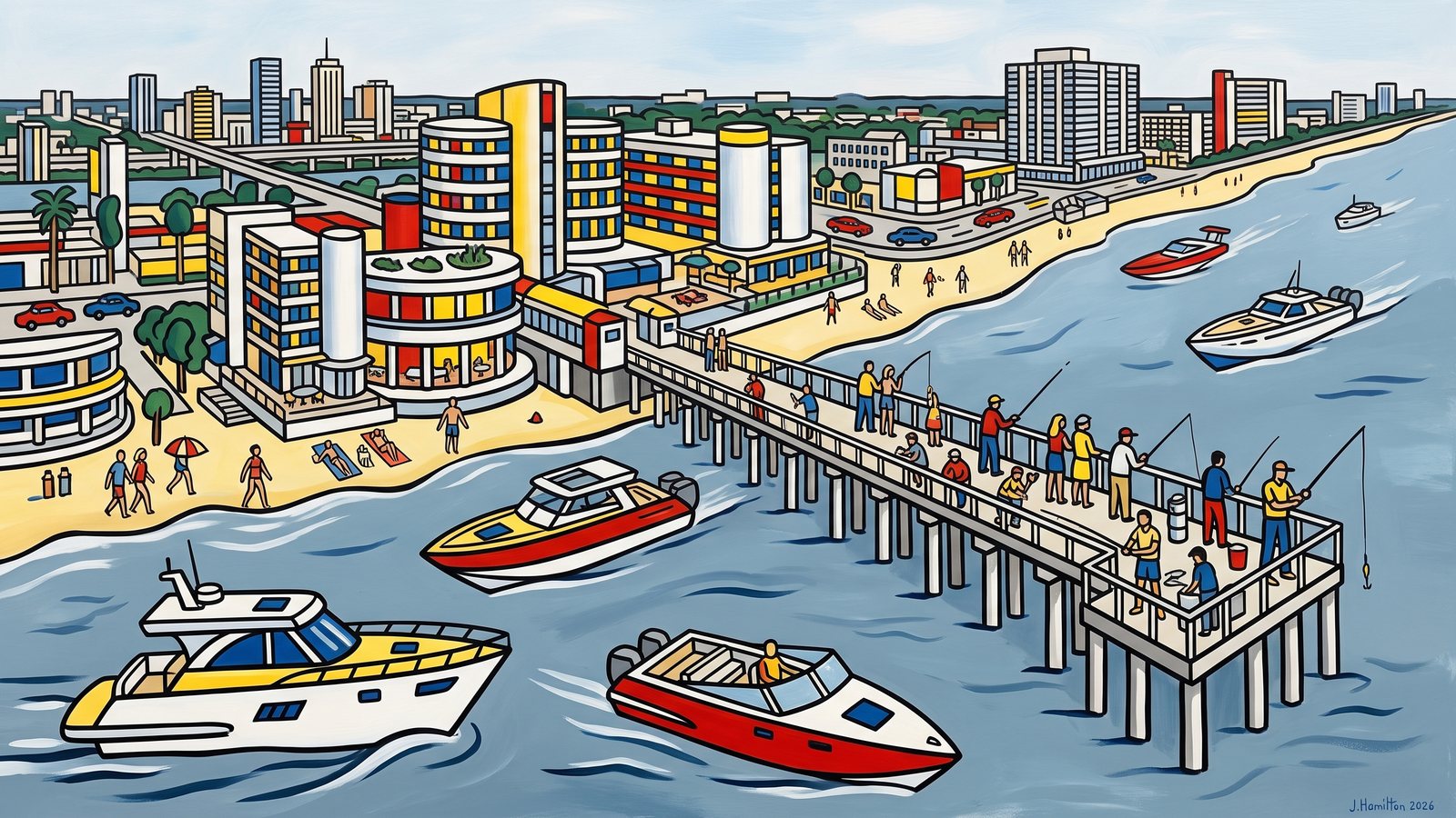 Painted city portrait of Pompano Beach