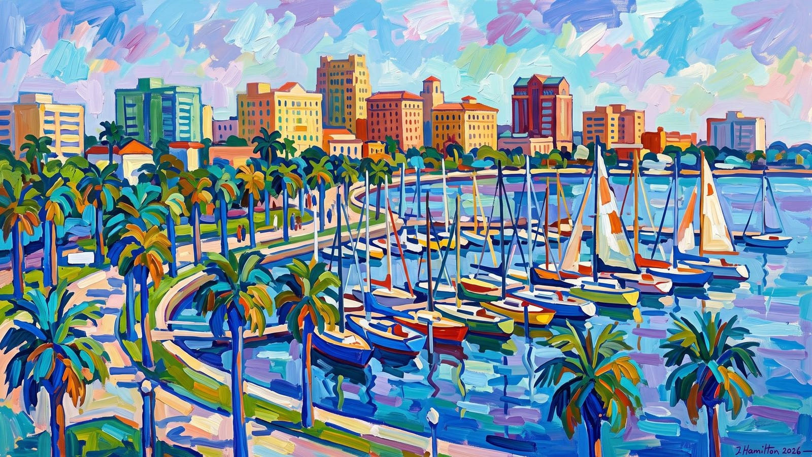 Painted city portrait of Sarasota