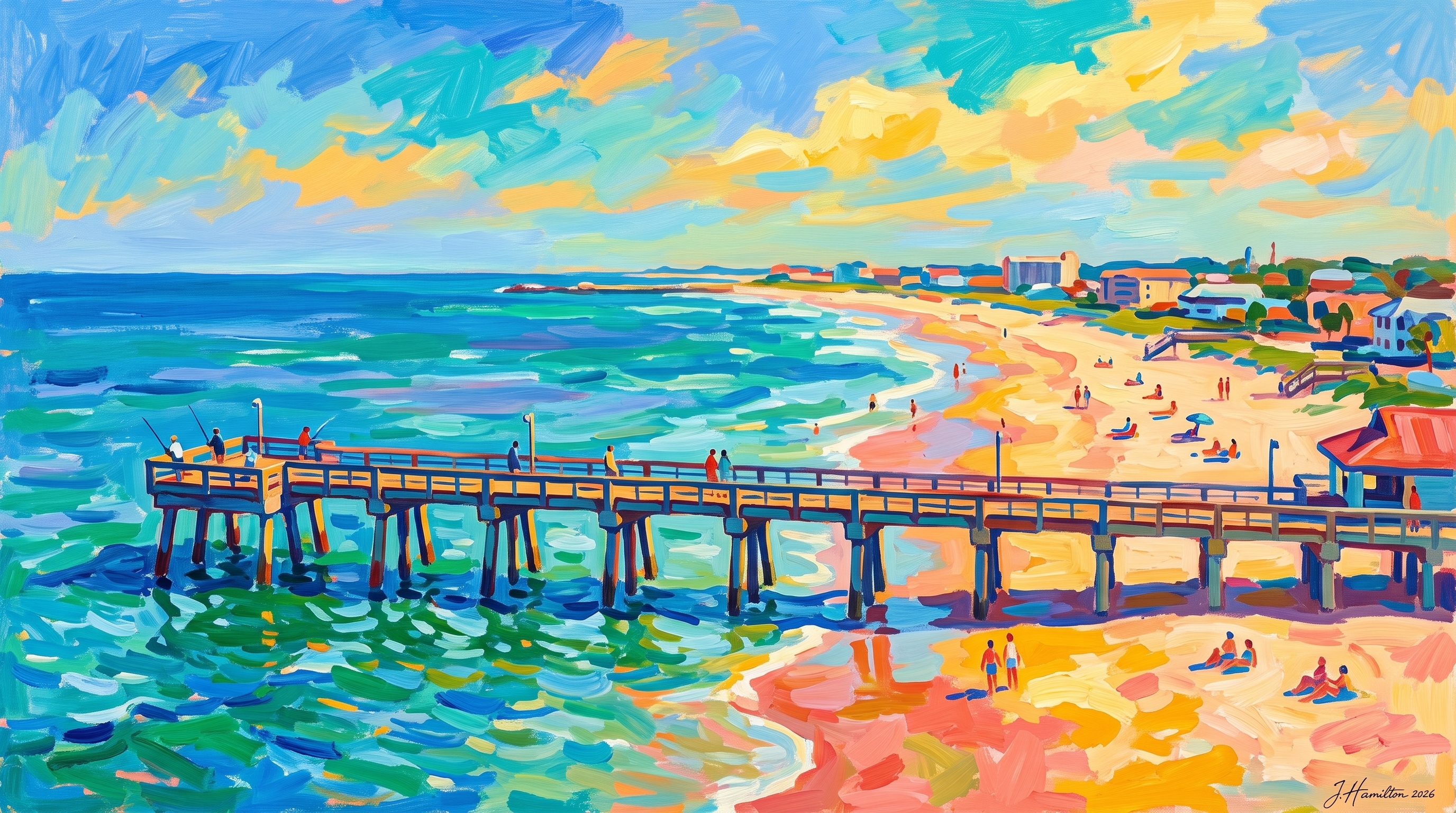 Painted city portrait of St Augustine Beach