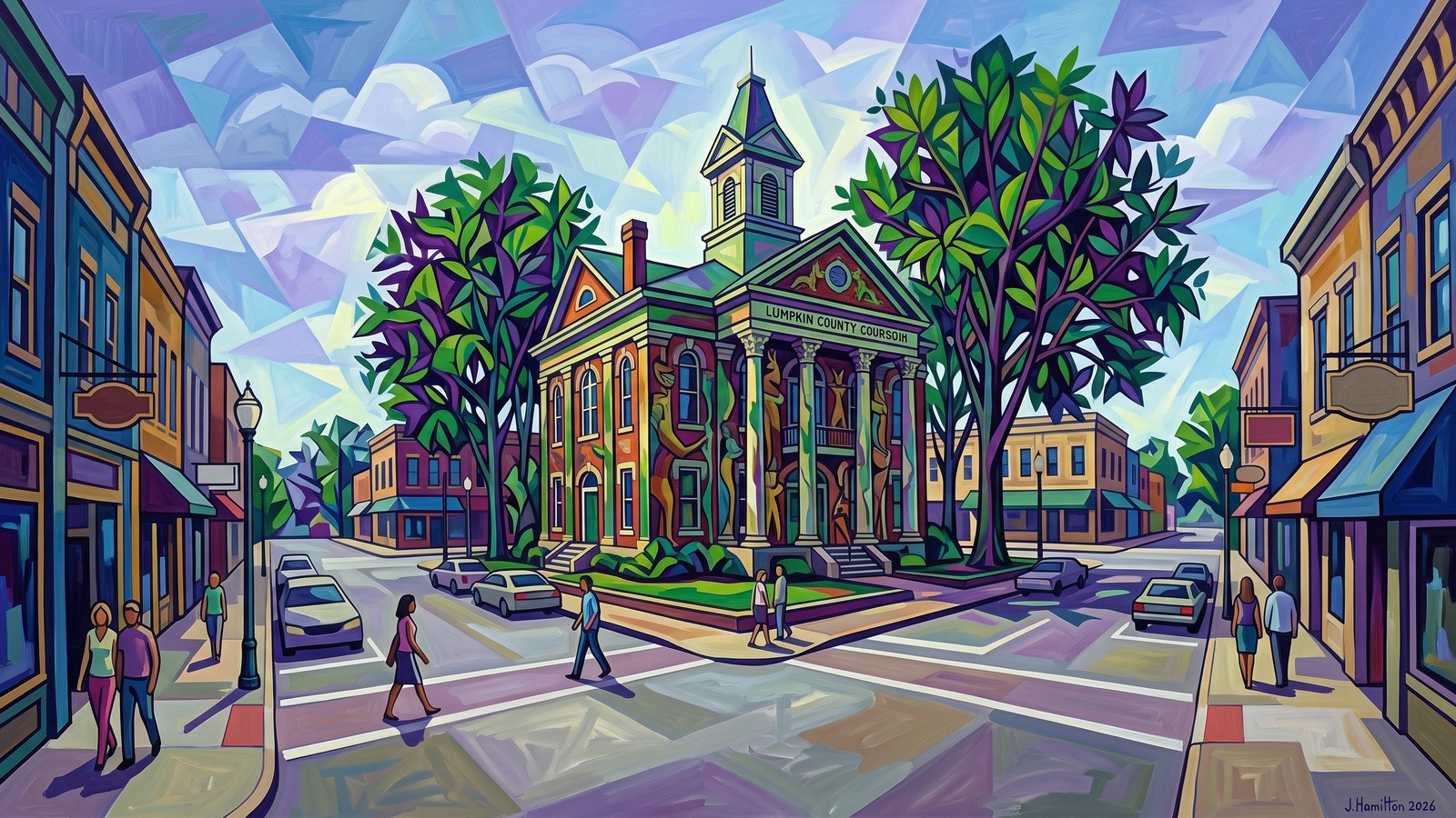 Painted city portrait of Dahlonega