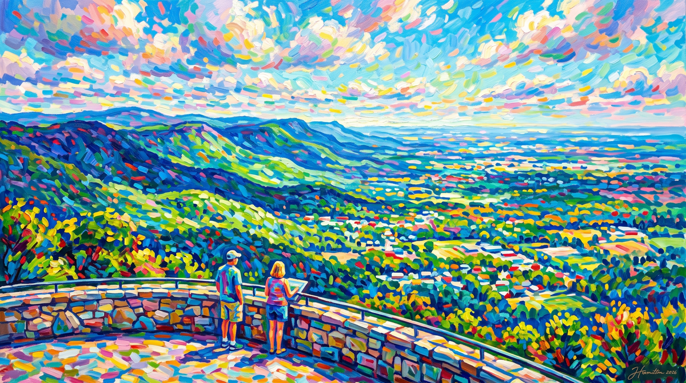 Painted city portrait of Lookout Mountain, GA — Mountain Overlook, informed by Giovanni Giacometti.