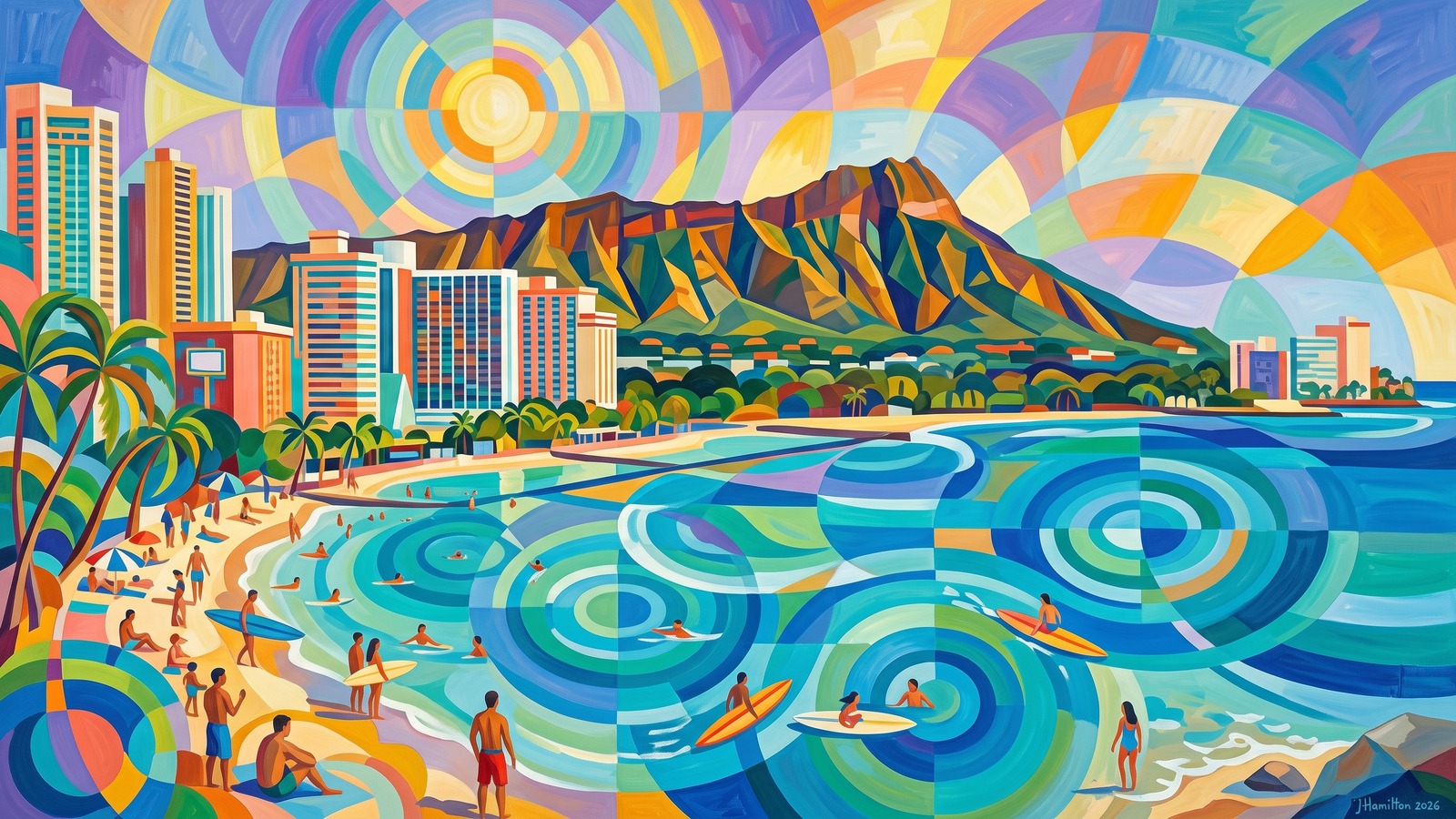 Painted city portrait of Honolulu