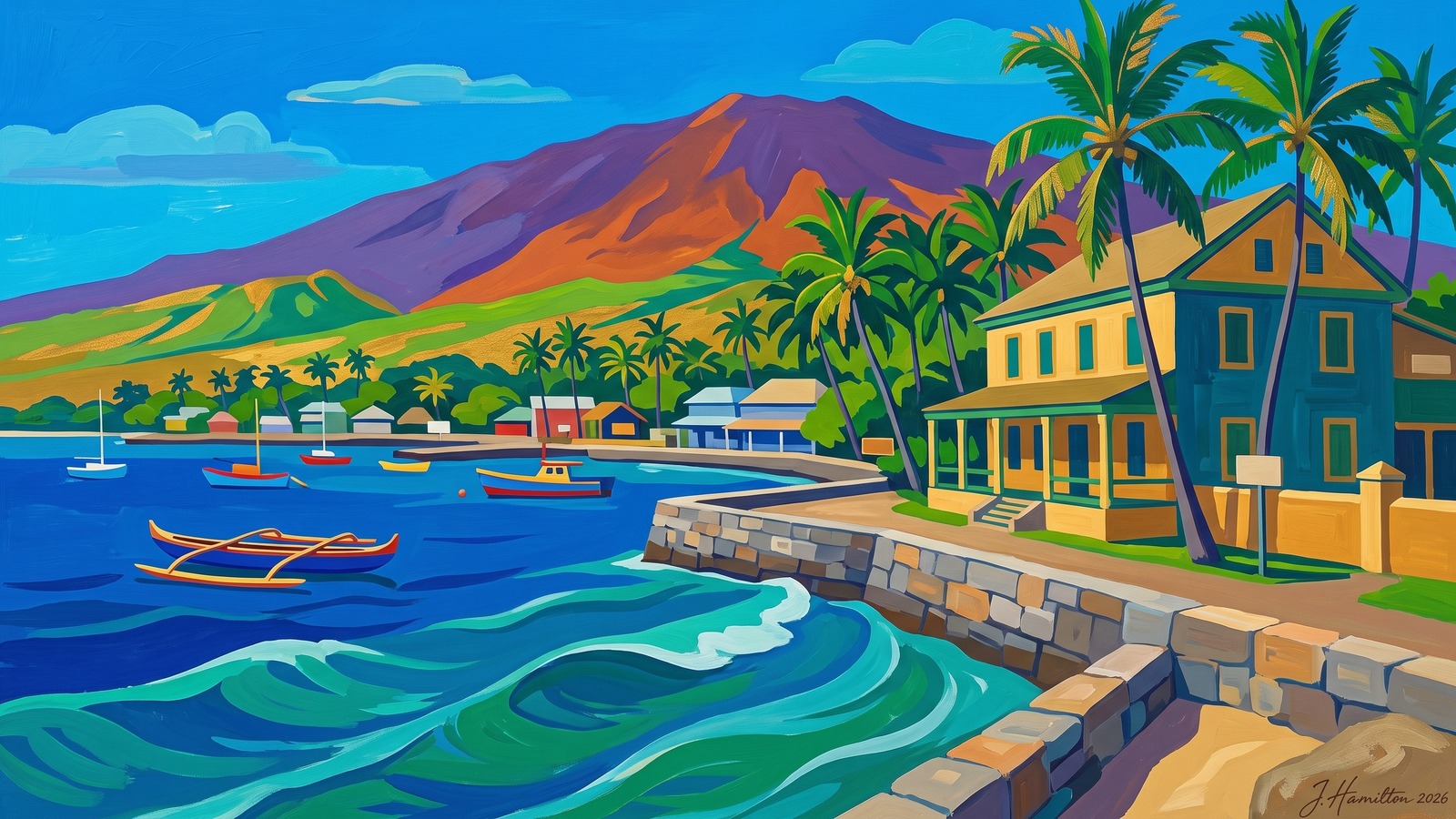 Painted city portrait of Kailua-Kona