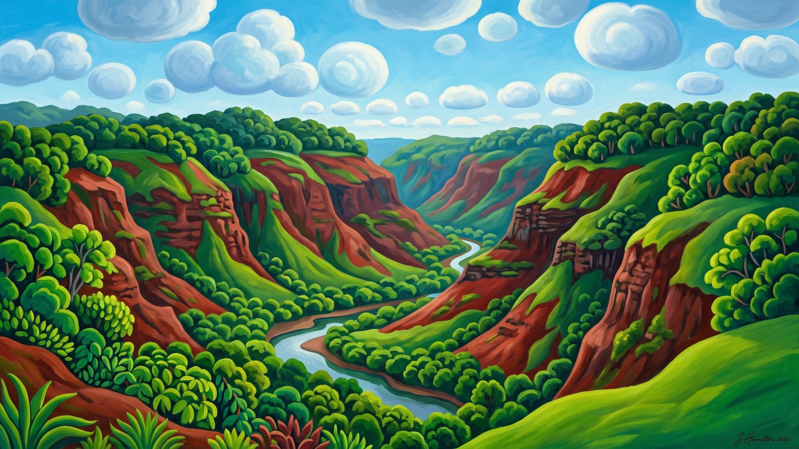 Painted city portrait of Kalāheo, HI — the Hanapepe Valley overlook, informed by Ivan Rabuzin.