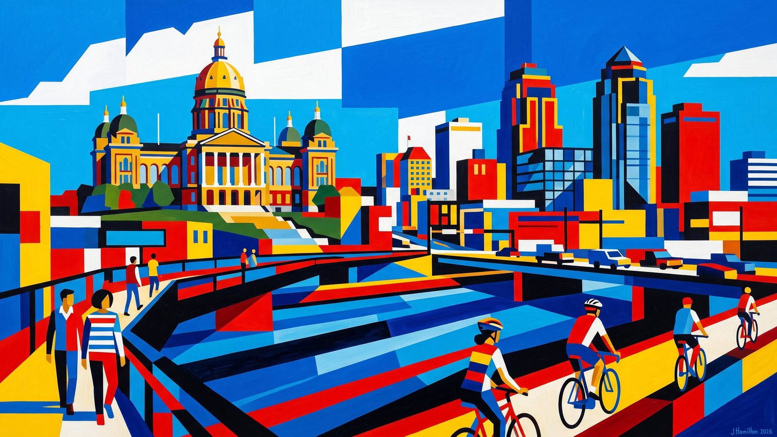 Painted city portrait of Des Moines