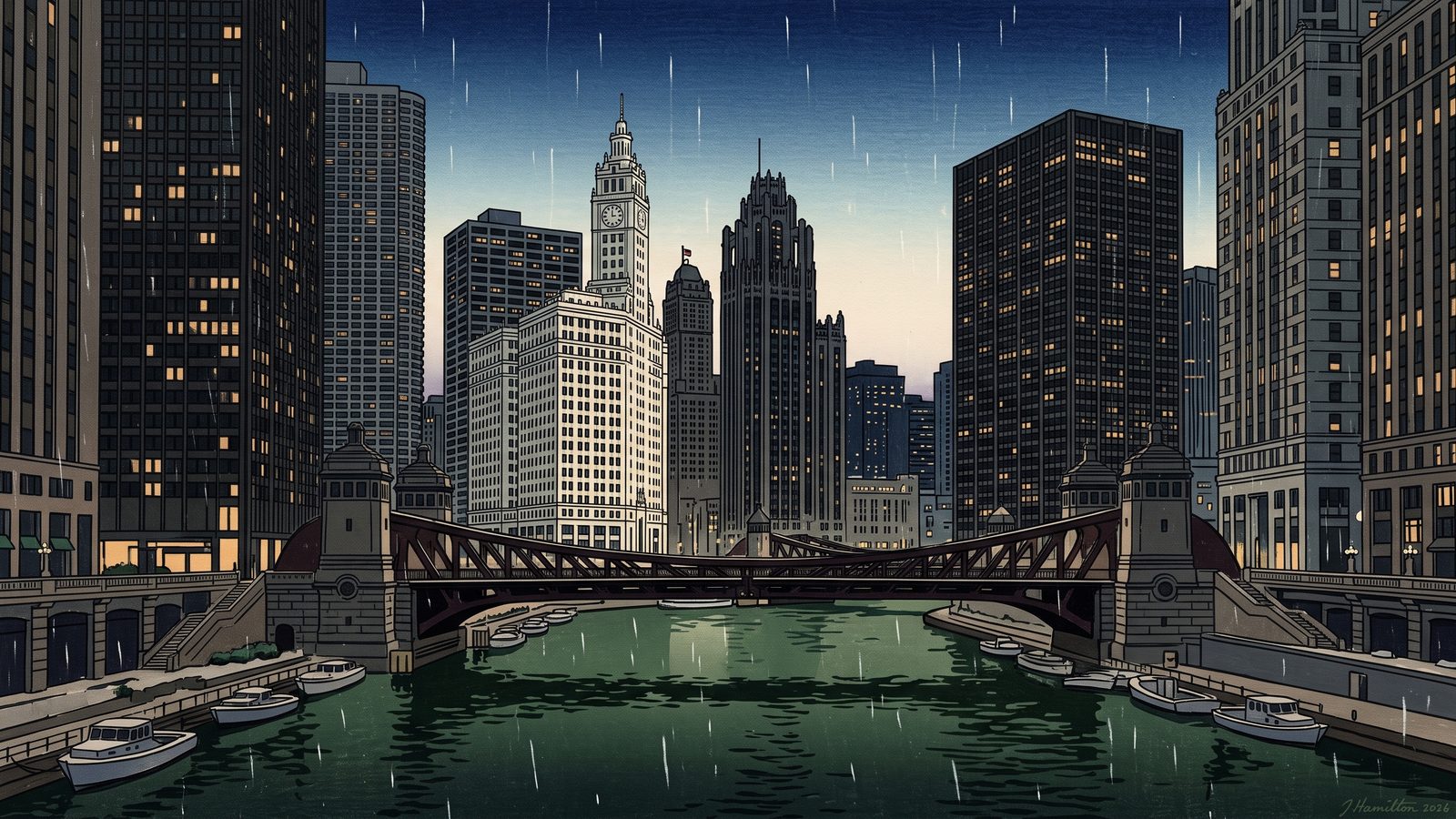 Painted city portrait of Chicago