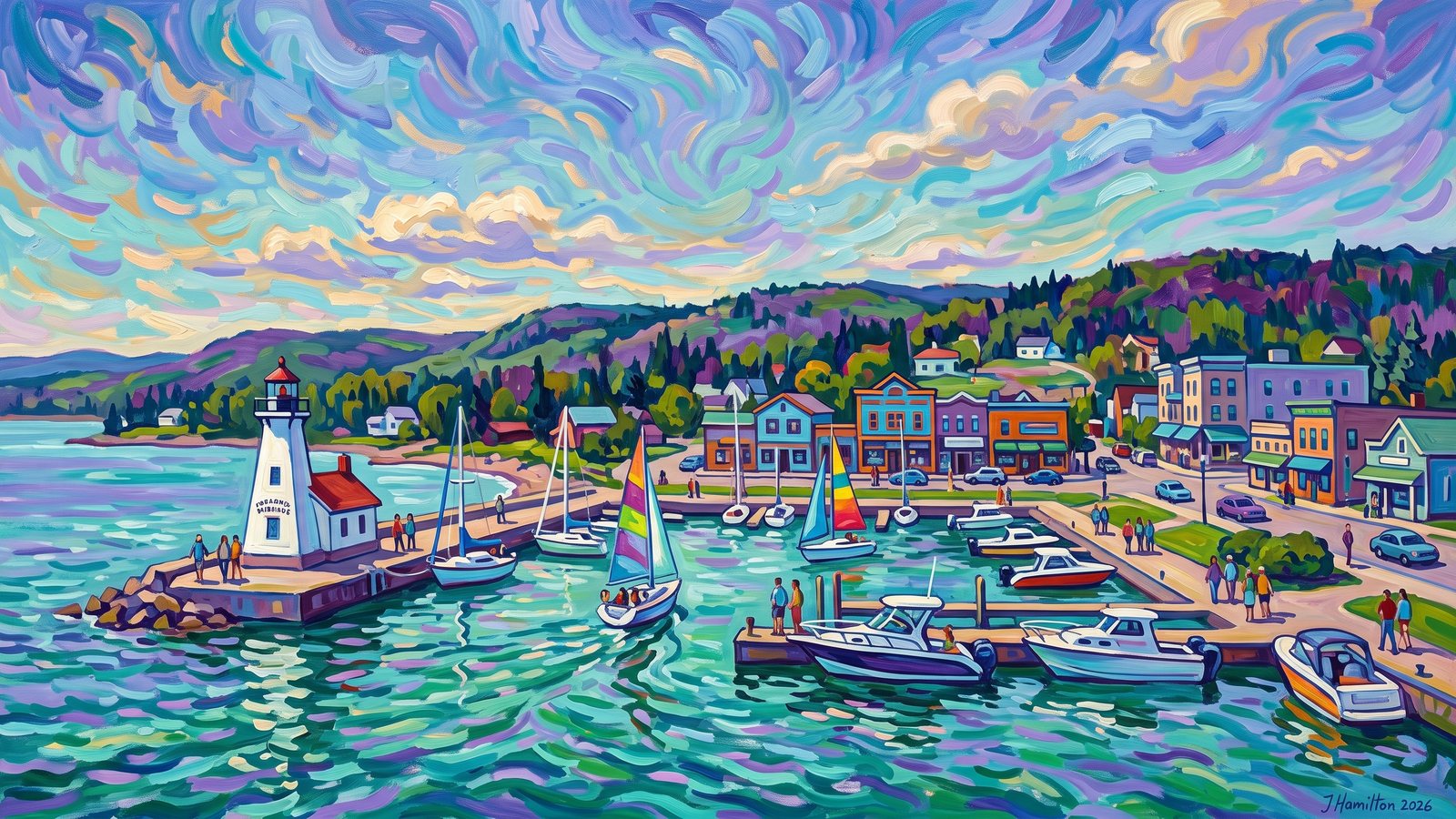 Painted city portrait of Grand Marais