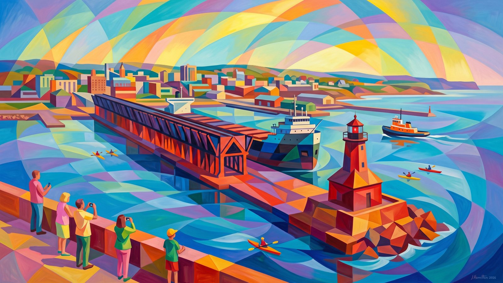 Painted city portrait of Two Harbors