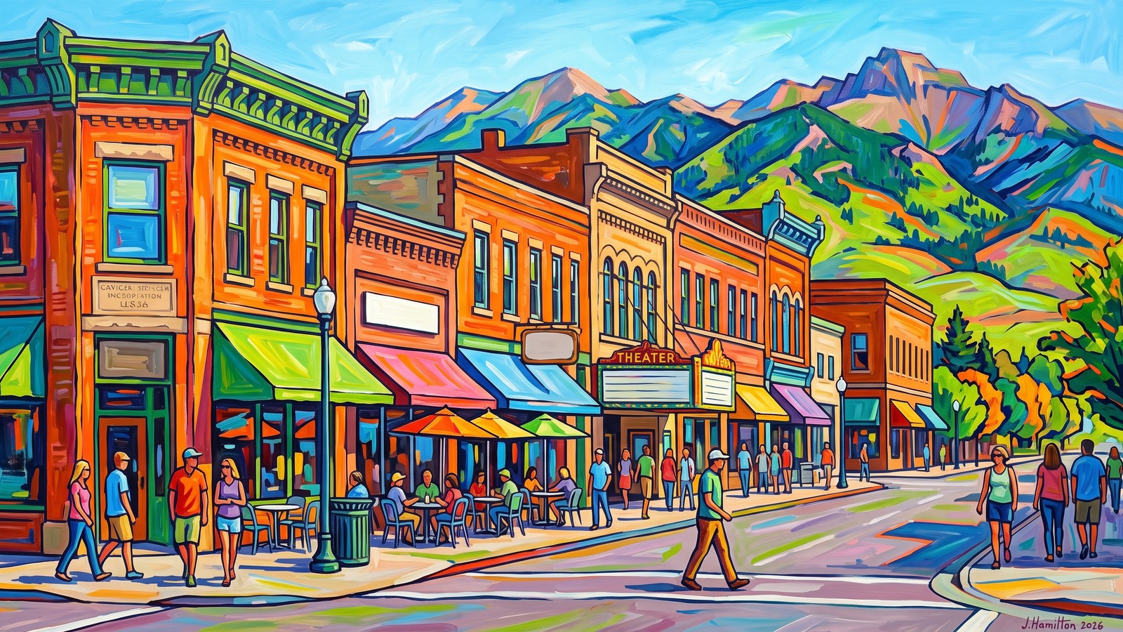 Painted city portrait of Bozeman