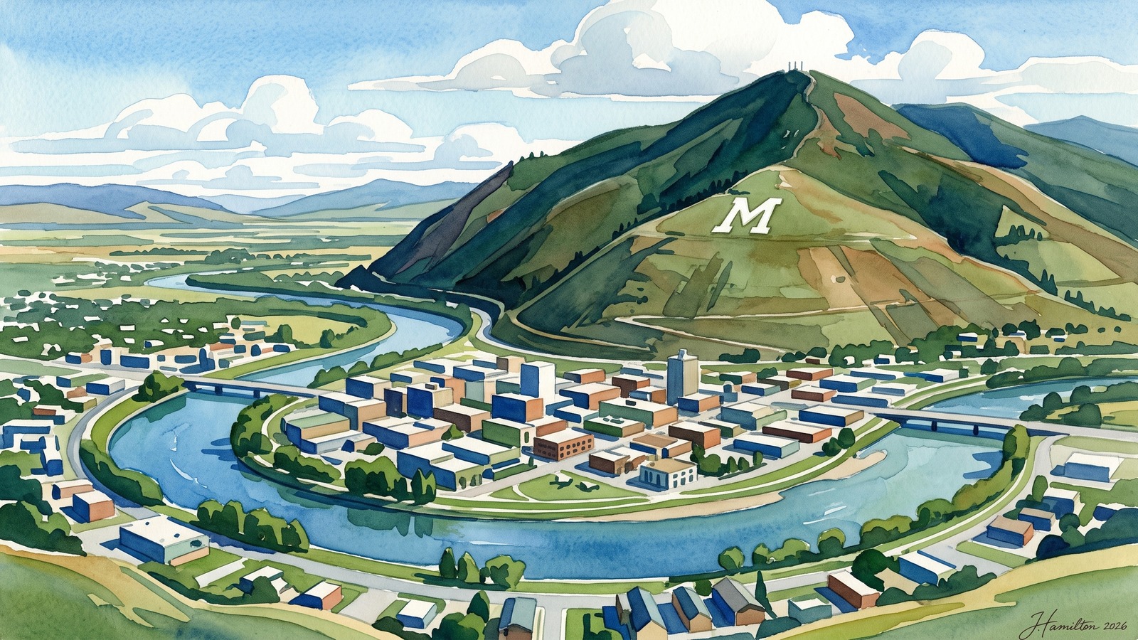 Painted city portrait of Missoula