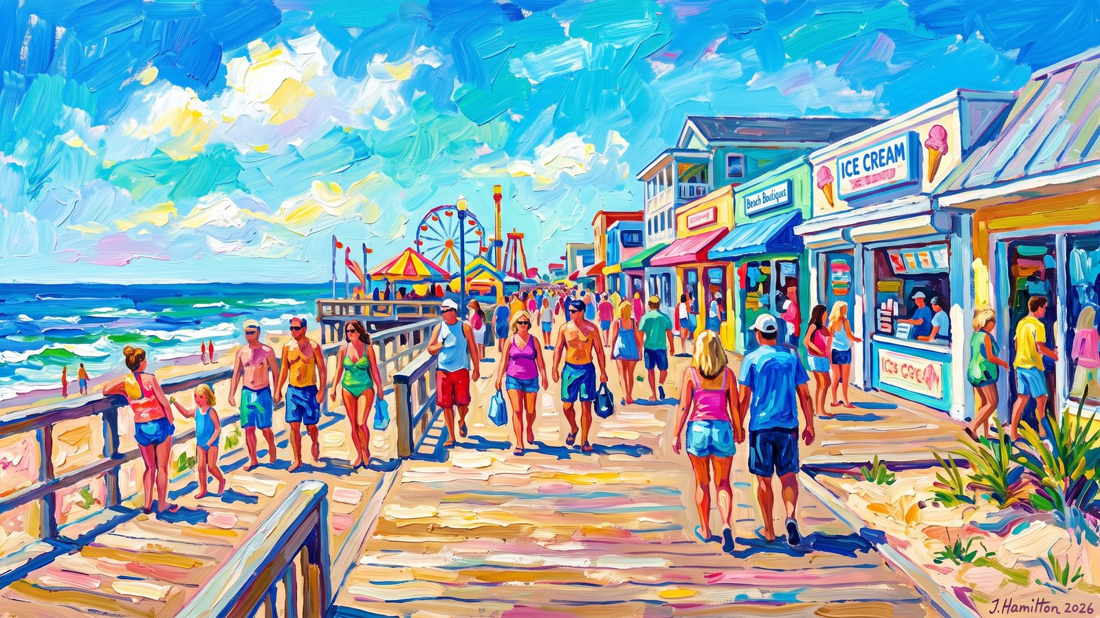Painted city portrait of Carolina Beach, NC — Carolina Beach Boardwalk, informed by Louis Valtat.