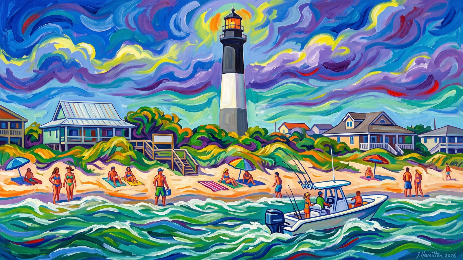Painted city portrait of Oak Island