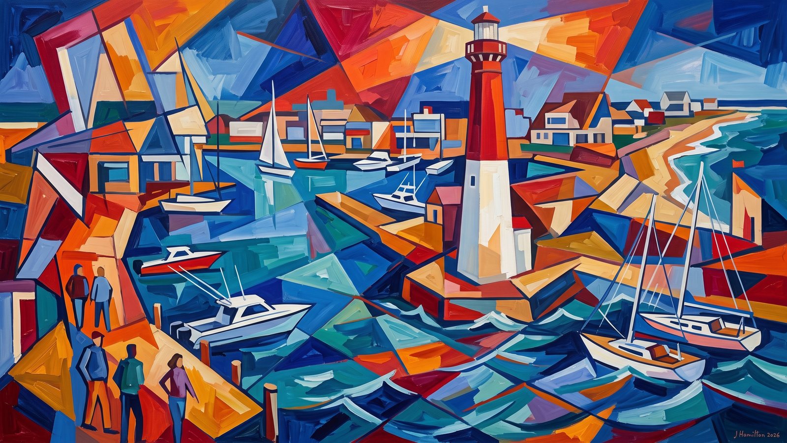 Painted city portrait of Barnegat Light