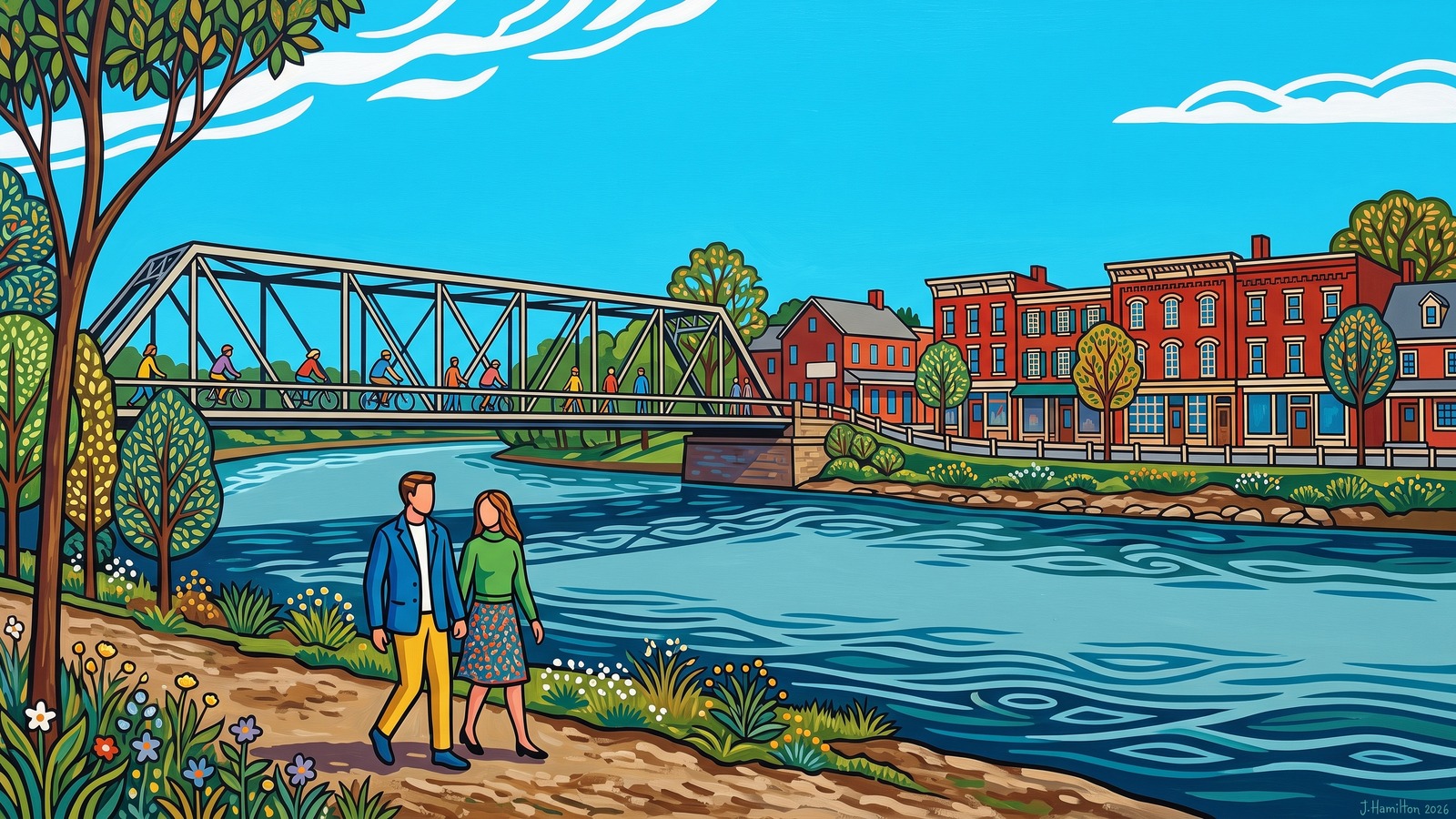 Painted city portrait of Lambertville