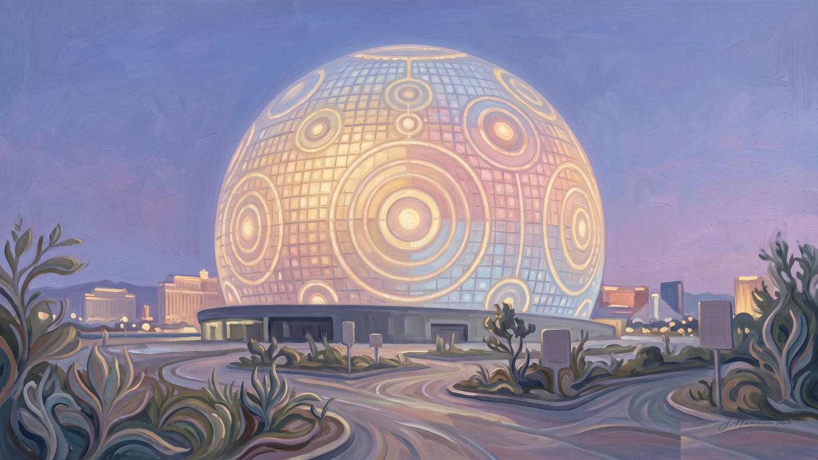 Painted city portrait of Paradise, NV — Sphere, informed by Hilma af Klint.