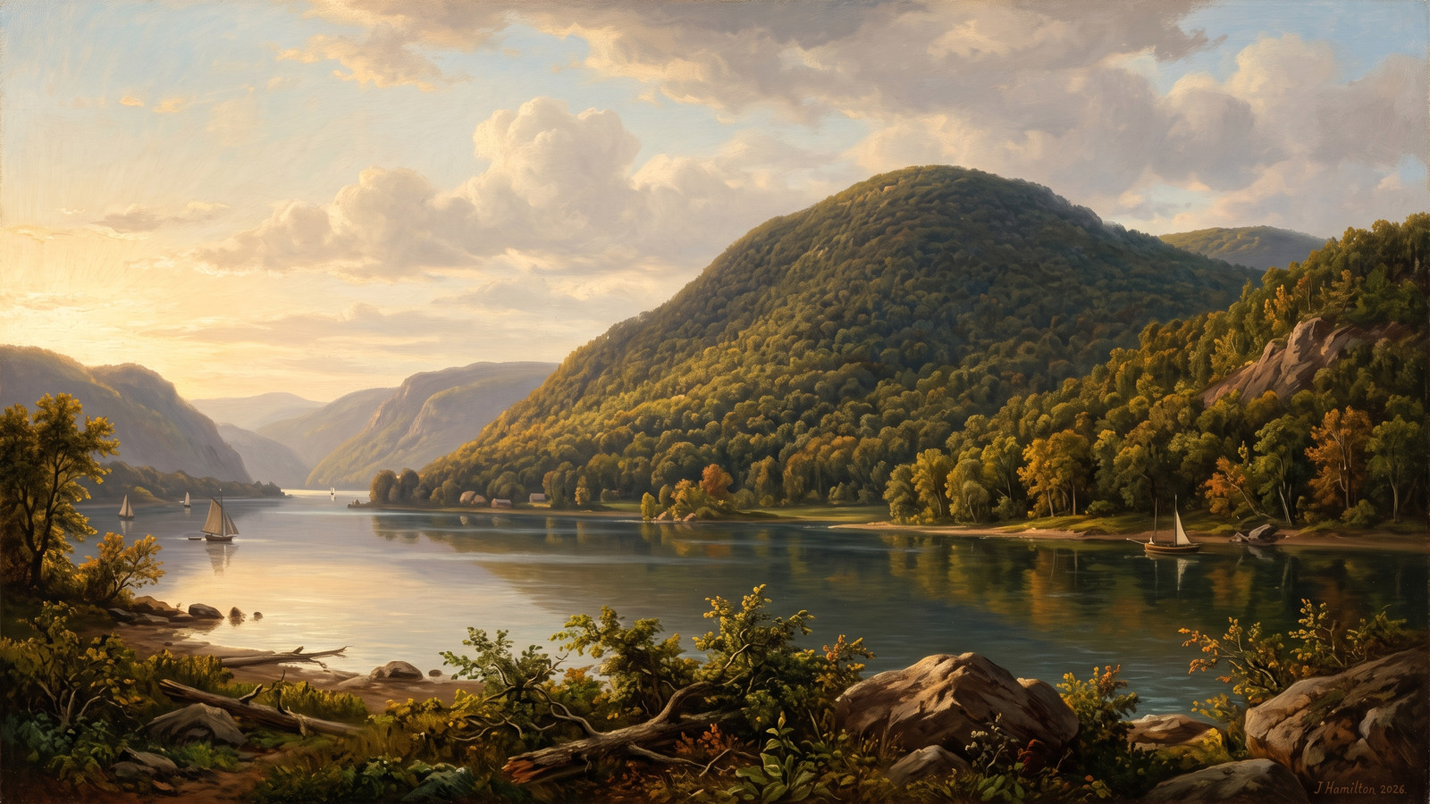 Painted city portrait of Beacon, NY — informed by Frederic Edwin Church.