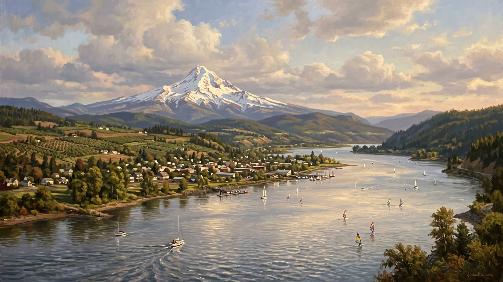 Painted city portrait of Hood River