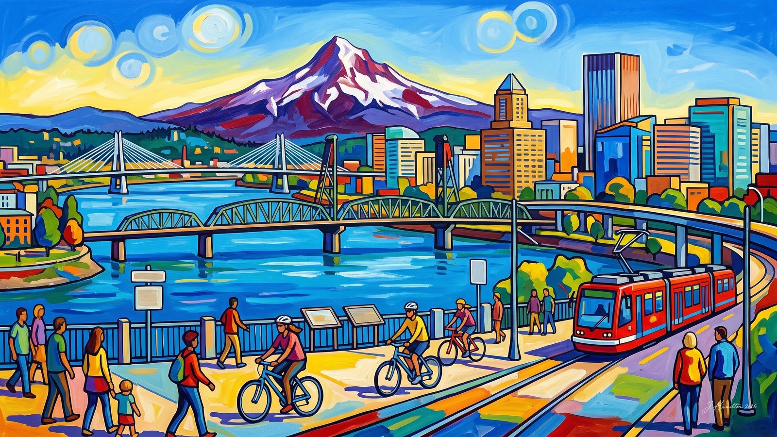 Painted city portrait of Portland