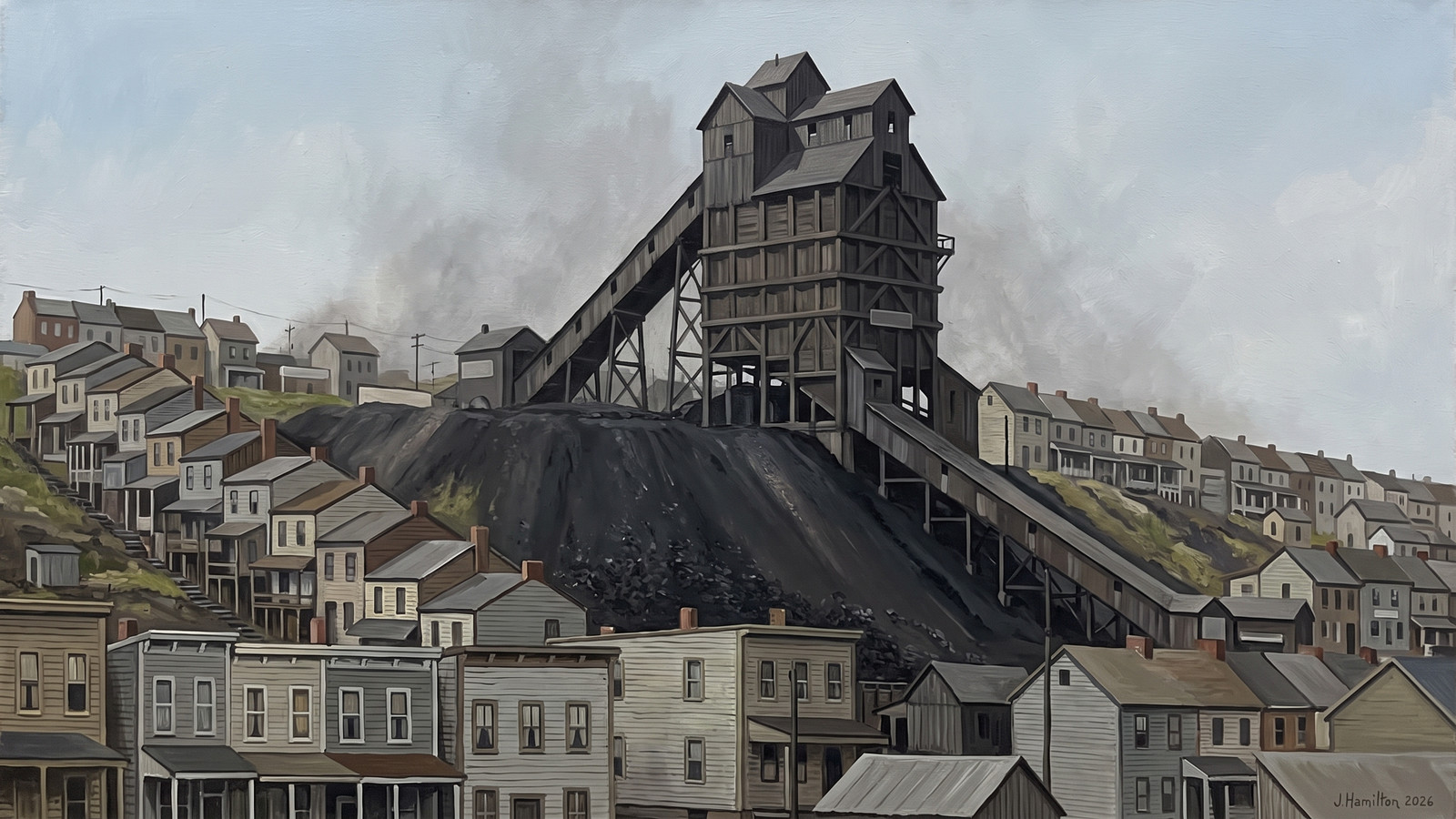 Painted city portrait of Shamokin, PA — Anthracite Breaker, informed by John Kane.