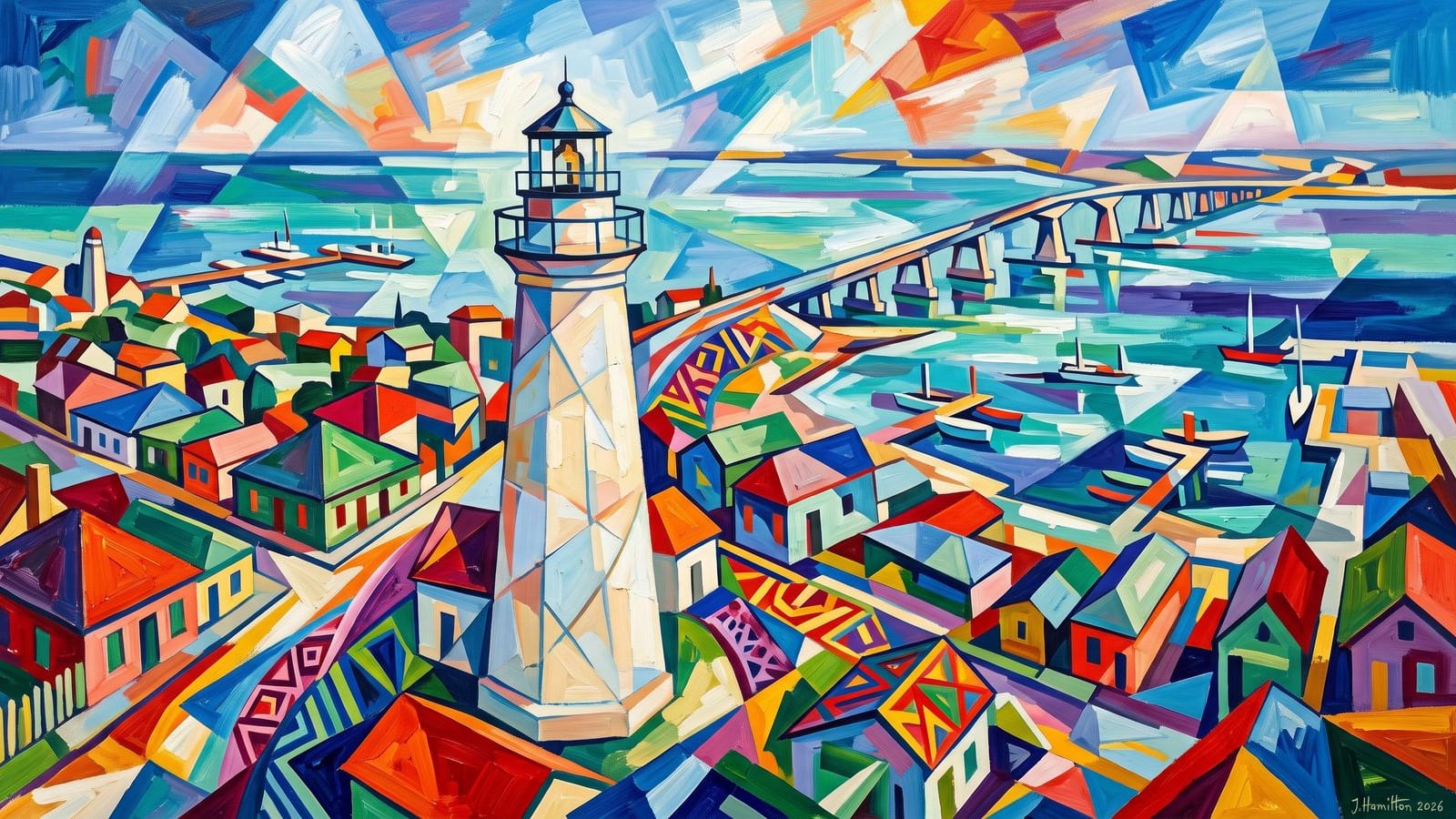 Painted city portrait of Port Isabel