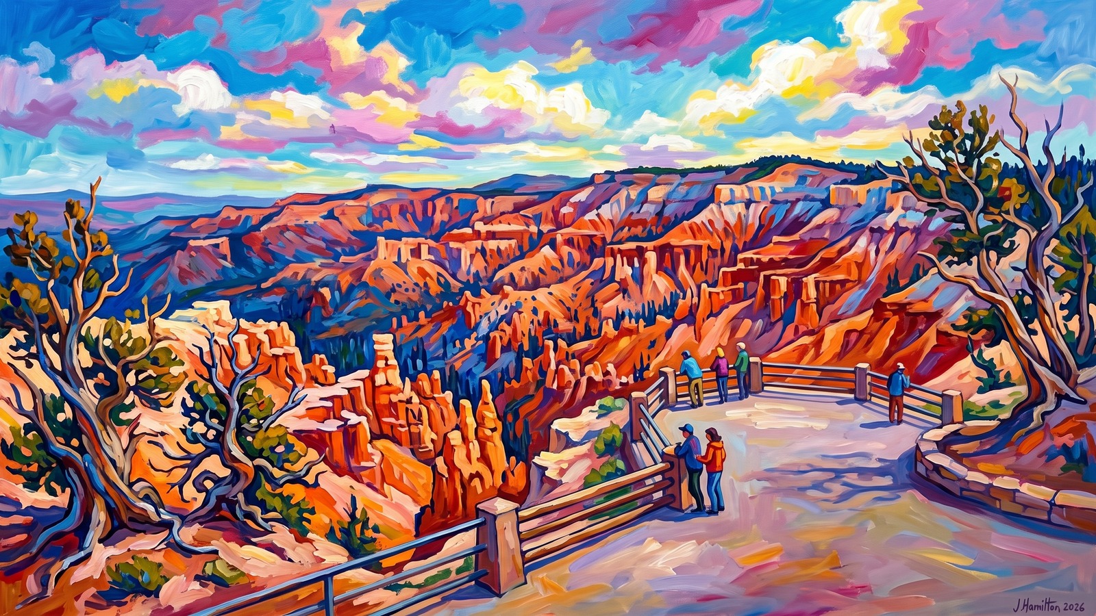 Painted city portrait of Cedar City, UT — Cedar Breaks amphitheater, informed by Maurice de Vlaminck.