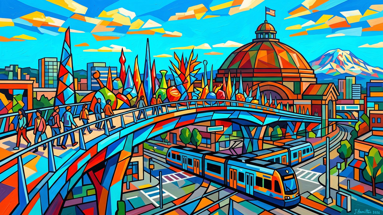 Painted city portrait of Tacoma