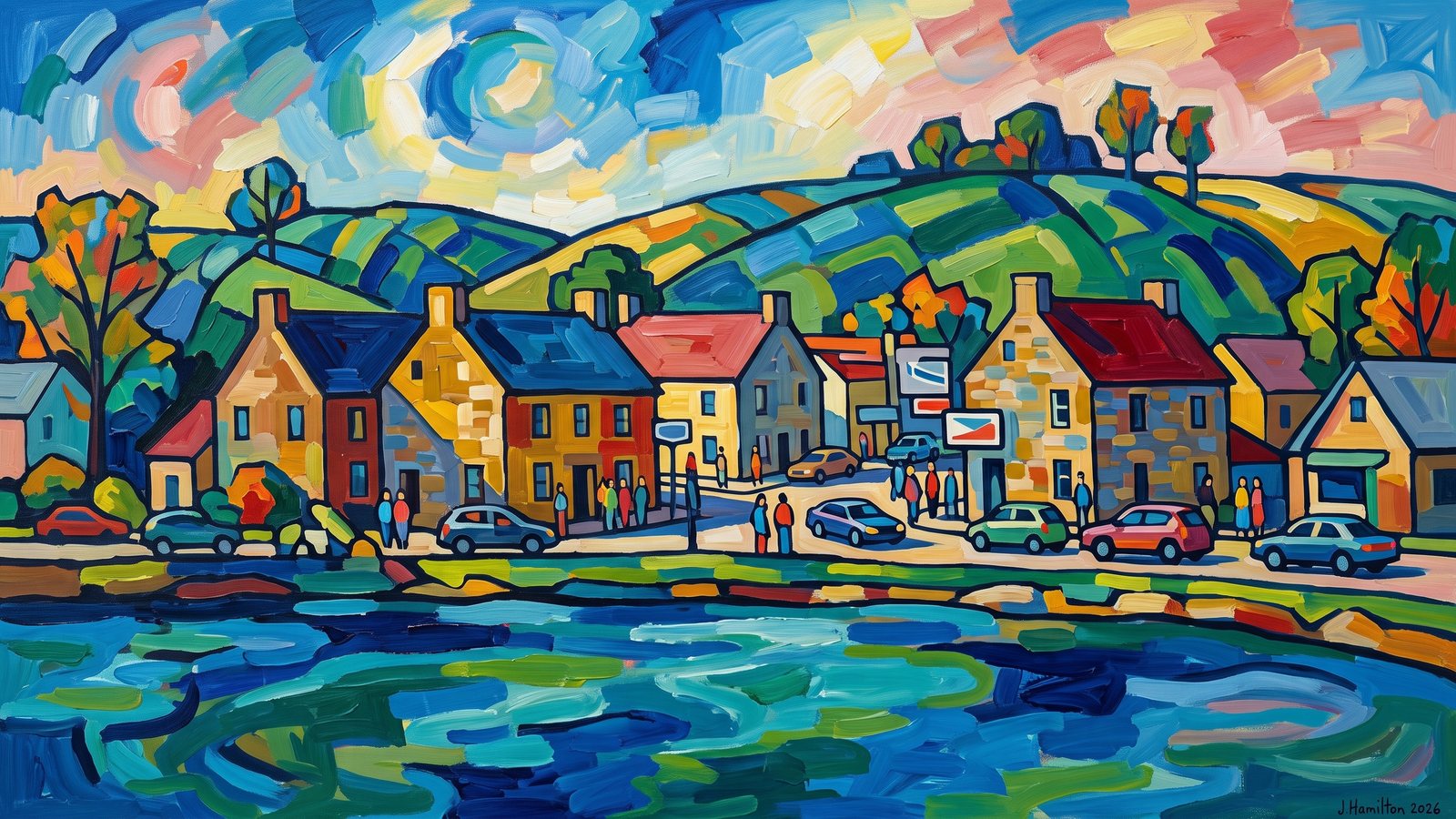 Painted city portrait of Mineral Point, WI — Mineral Point Stone Cottages, informed by Wassily Kandinsky.