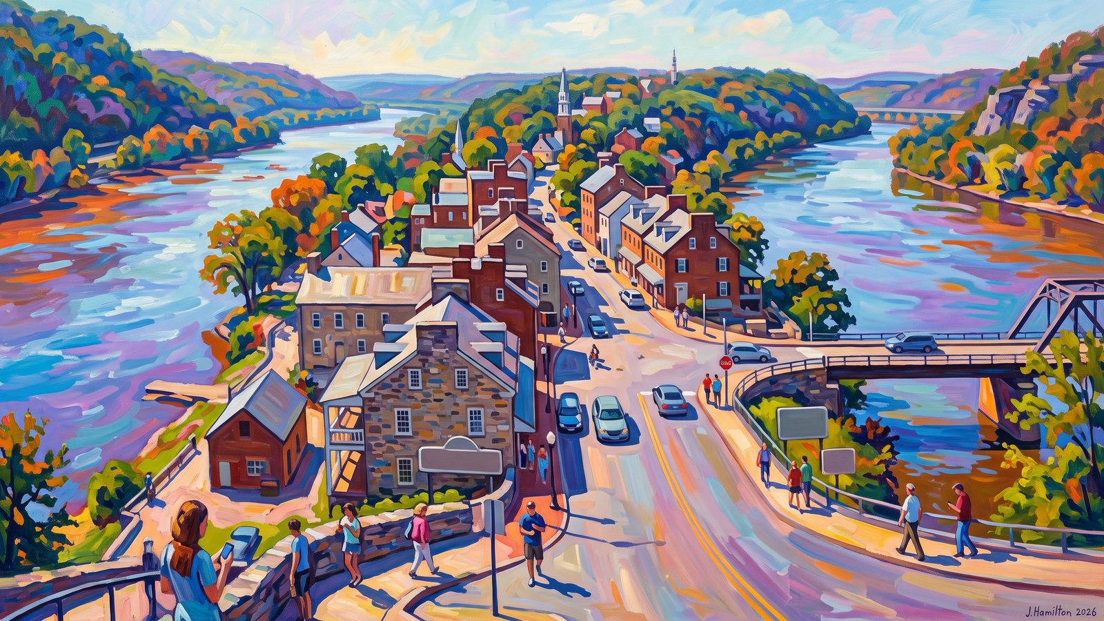 Painted city portrait of Harpers Ferry